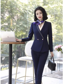 女式短款兩粒扣西裝藏藍(lán)色