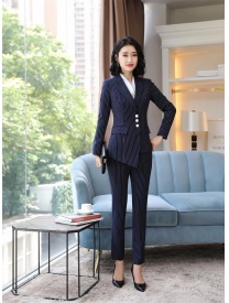 女式三?？蹢l紋西裝藏藍(lán)色
