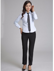 女式長袖V領襯衣 淺藍色