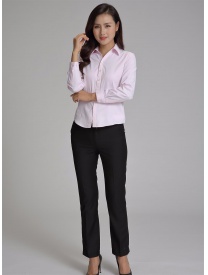 女式長袖襯衣 V領粉色