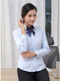 女式長袖V領 藍色