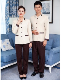 保潔服領口黑杠 米色