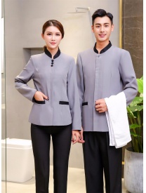 保潔服女式三粒扣男式一?？?灰色